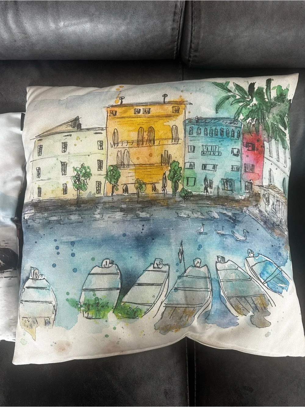 Set of 3 Italian Coastal & Village Watercolor Decorative Throw Pillows